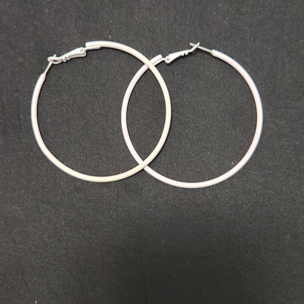 White Hoop Earrings - Picture 2 of 2